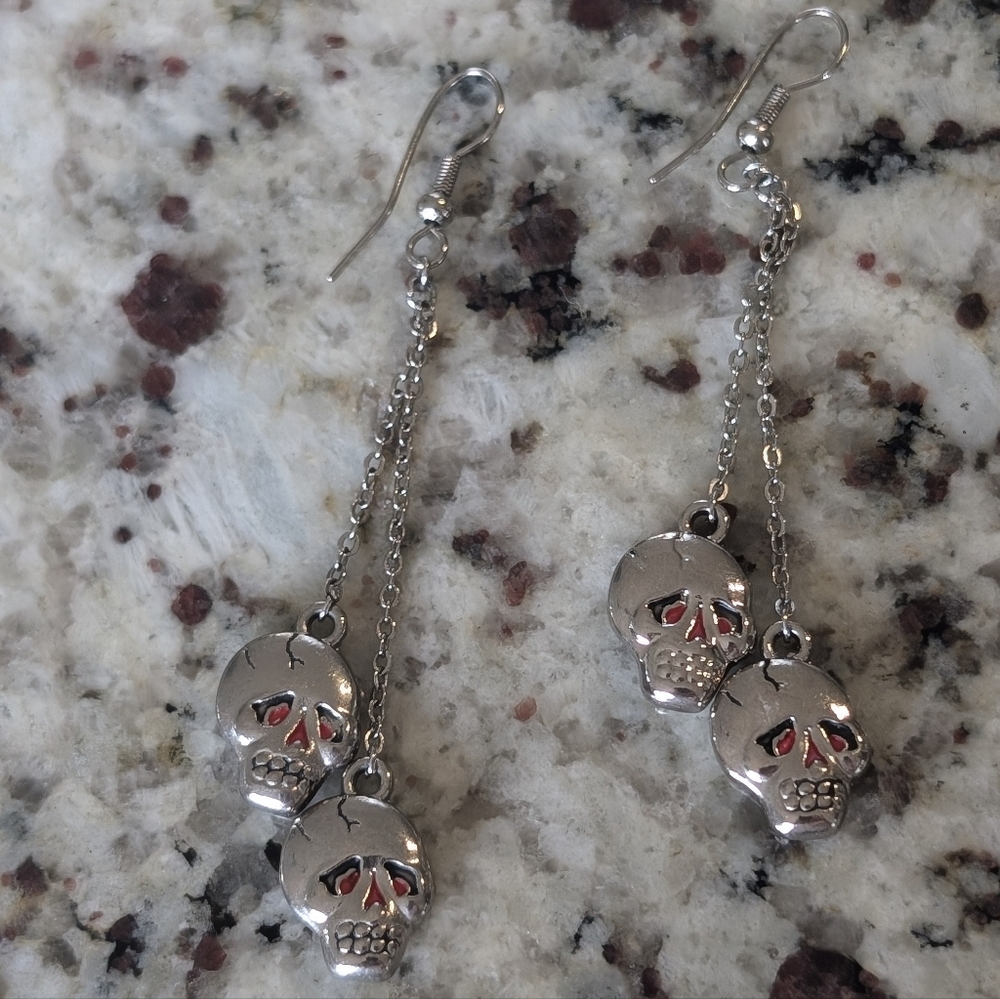 Rare Vintage Ed Hardy Double Skull Earrings